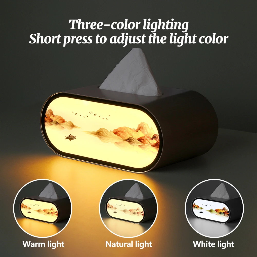 Коробка для салфеток, световая роспись, ночники, перезаряжаемая настольная лампа с бесступенчатым затемнением и 3-цветной яркостью для бумажной коробки для спальни