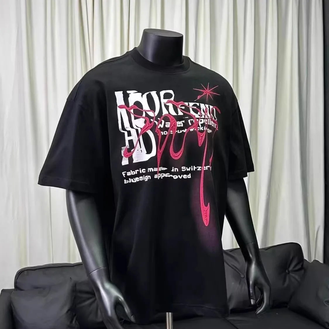 Summer Large Size 300 Pounds New Style Vintage Flocking Print Short Sleeve Men's T-Shirt Loose Retro American Top