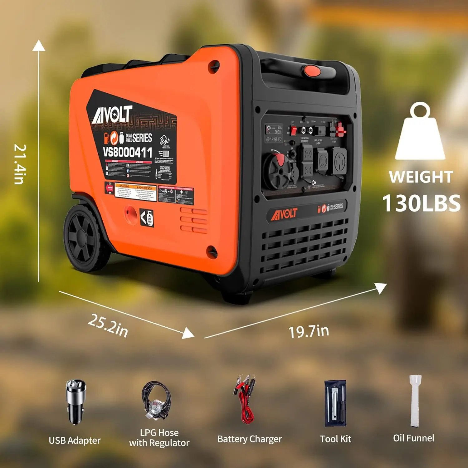 8000 Watts Dual Fuel Portable Inverter Generator Super Quiet Gas Propane Powered Electric Start Outdoor Generator