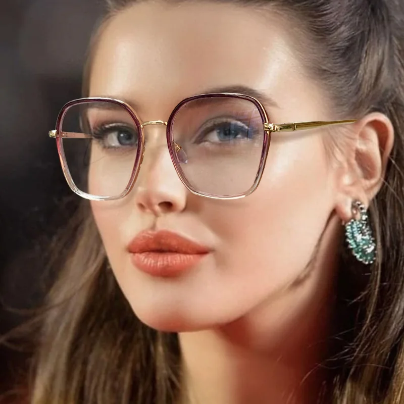 Blue Light Blocking Glasses Frame Prescription Women Oversized Stylish Eyeglasses UV400 Anti-Scratch Dust Proof Spectacles Eye