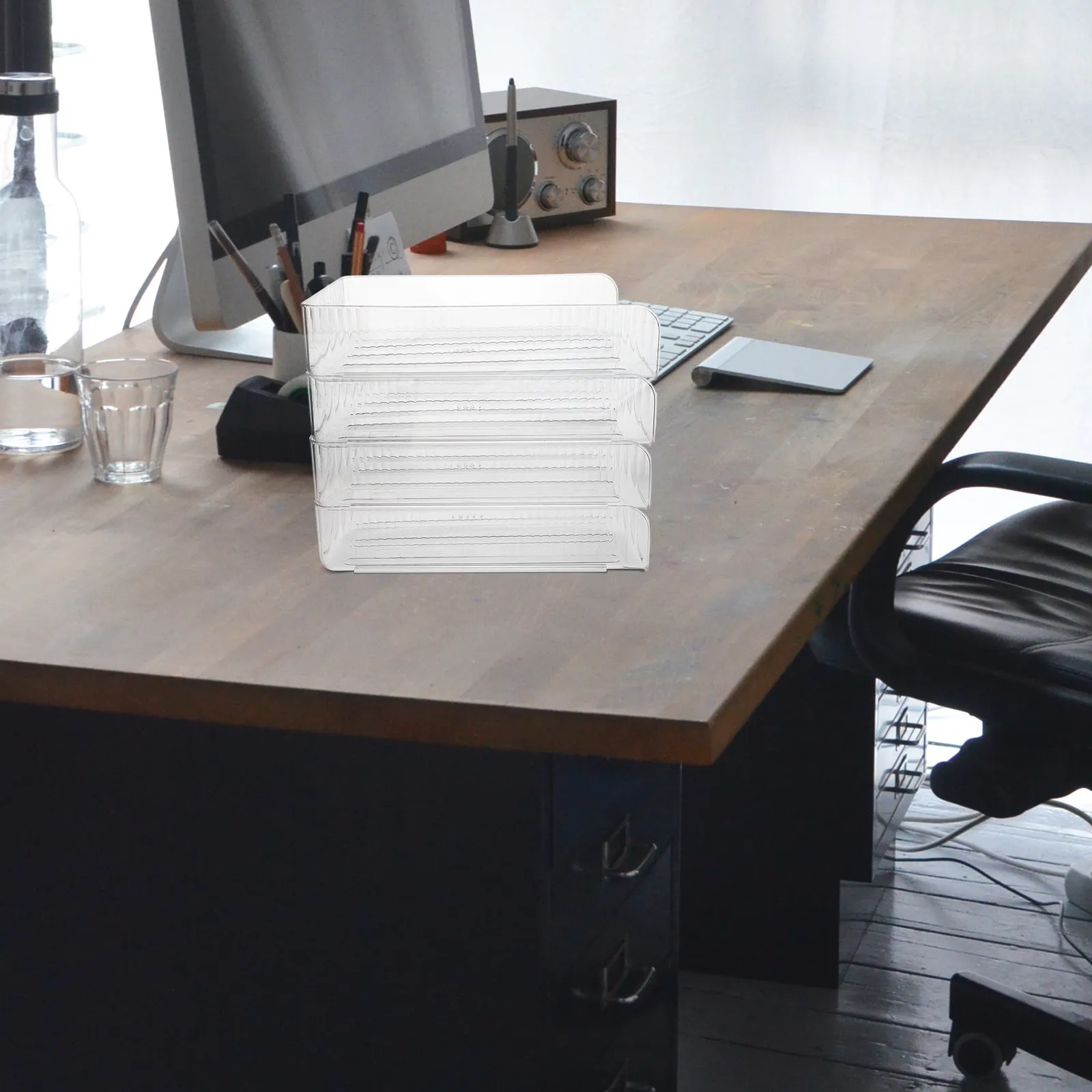 4Pcs Clear Desk Paper Tray Organizer Desktop Document Storage Rack for Office School Home File Book Letter Magazine Holder