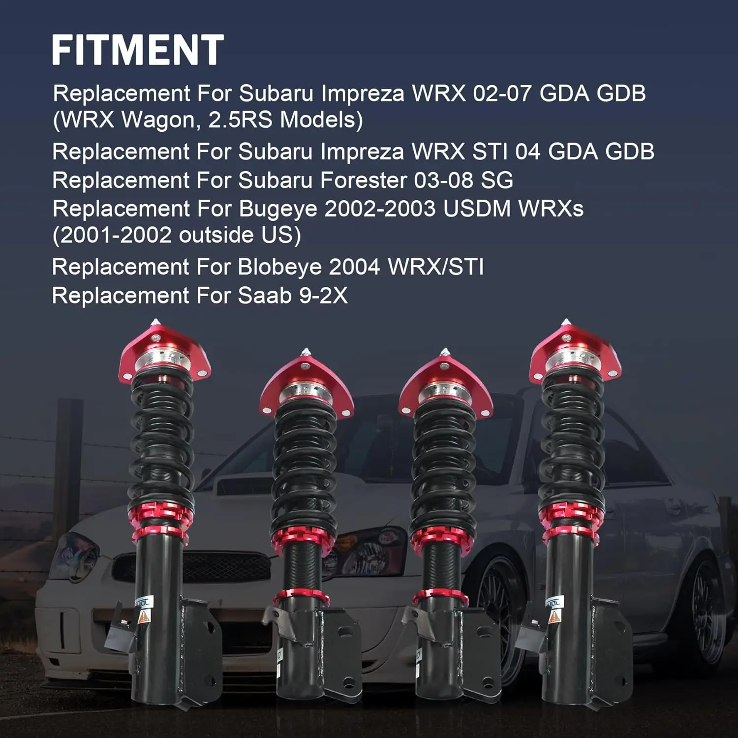 JDMSPEED New Red Full Coilover Struts Front Set Replacement Suspension Kit For Impreza WRX 2002-2007 High Shock Absorbers