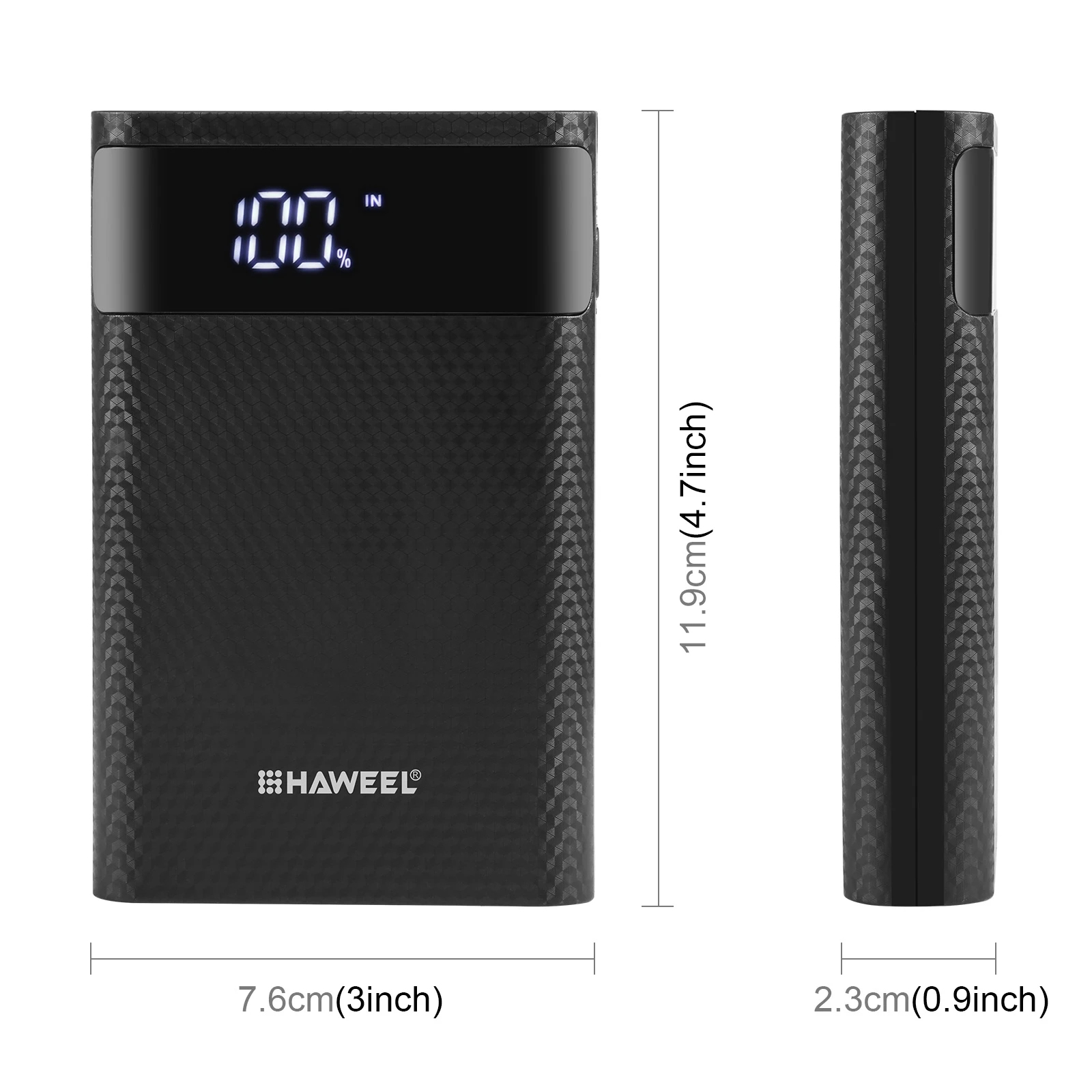 HAWEEL DIY 4x18650 Battery (Not Included)12000mAh Dual-way QC Charger Power Bank Shell Box& 2x USB Output & Display