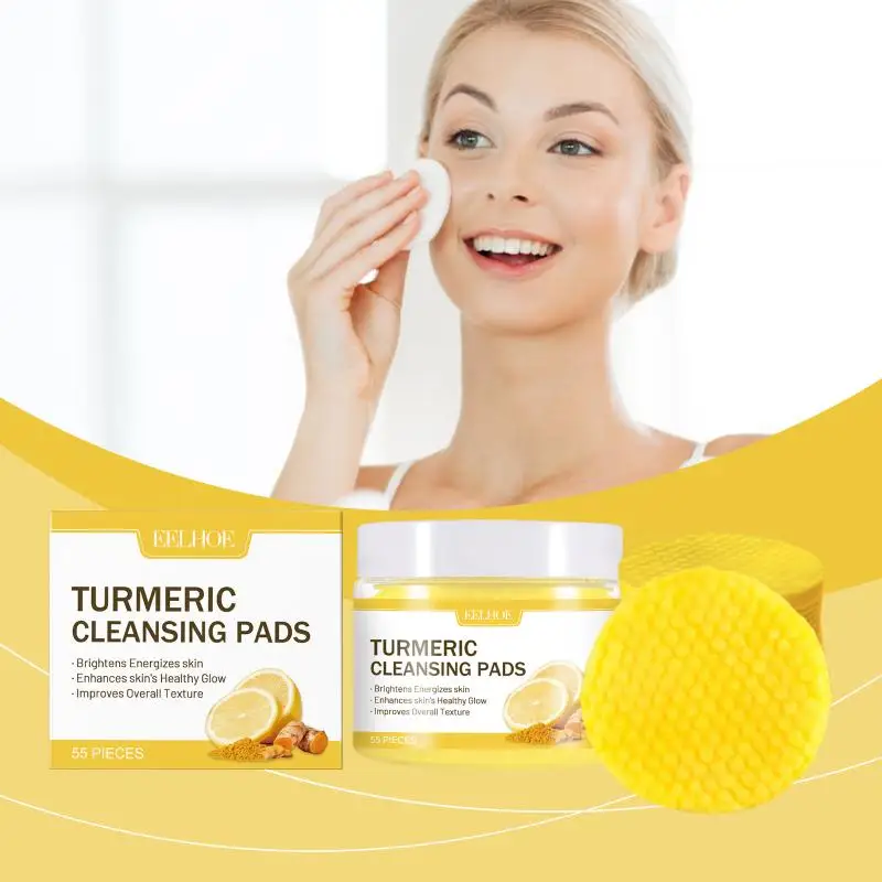 55 Piezas de Discos de Cúrcuma y Ácido Kójico, Esponjas Faciales Hidratantes para Limpieza, Control de Grasa, Productos para el Cuidado Facial, Discos de Limpieza Desechables