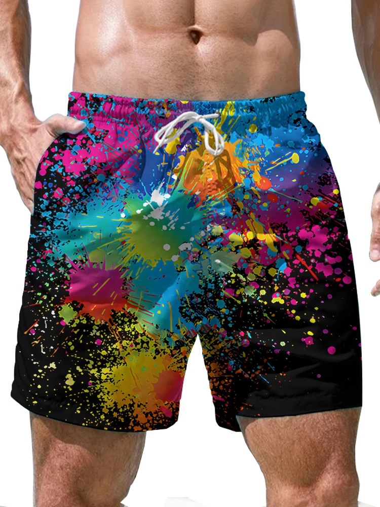 Splashing Ink 3D Digital Printing Shorts Summer New Beach Swimming Shorts Fashion Loose Versatile Shorts Sports Fitness Shorts