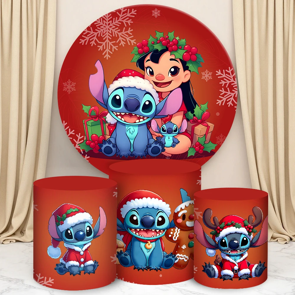 

Christmas Stitch Round Cylinder Backdrop Cover for Kids Birthday Party Cylindrical Cake Table Cover Party Photograph Decoration