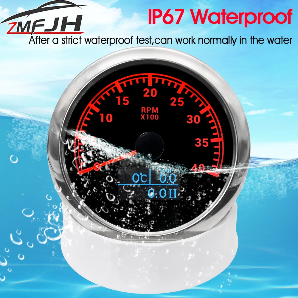 AD Red LED 85mm Waterproof 3 in 1 Tachometer Gauge 0-4000 RPM Tachometer Water Temp Oil Pressure Hour Meter For Boat Car 9-32V