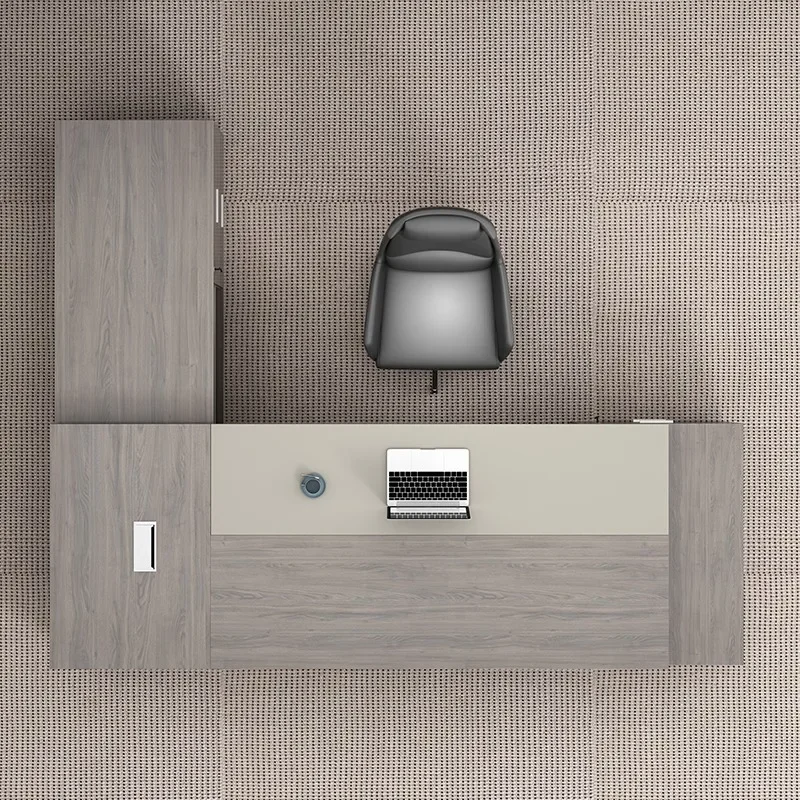 طاولة مشرف مدير الرئيس الحديثة الفاخرة أثاث مكتبي واحد مكاتب كمبيوتر على شكل حرف L مع أدراج وكرسي #5