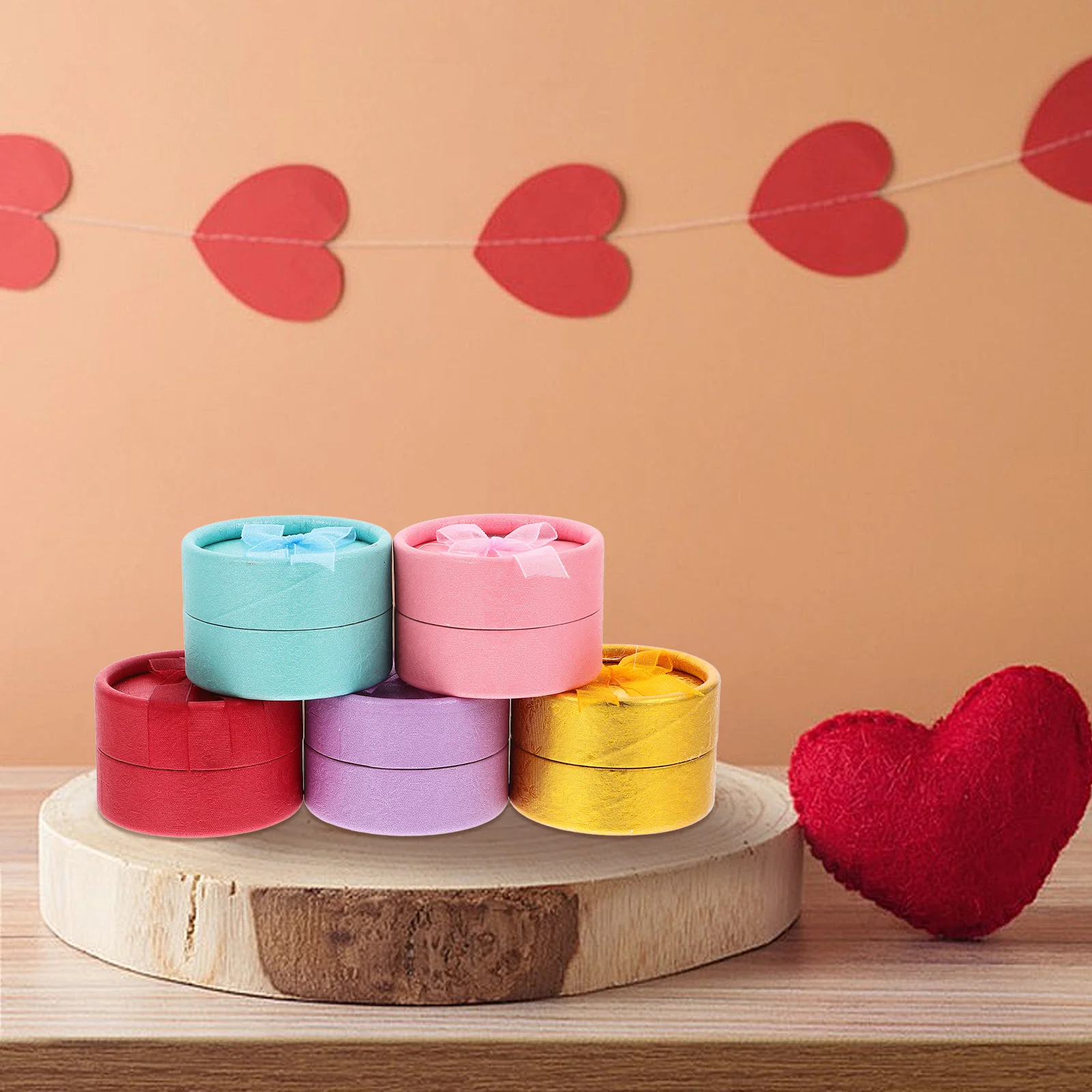 

5Pcs Round Shaped Jewelry Gift Packing Boxes Size S Durable Paperboard Foam Bowknot Decor Finger Ring Earring Storage