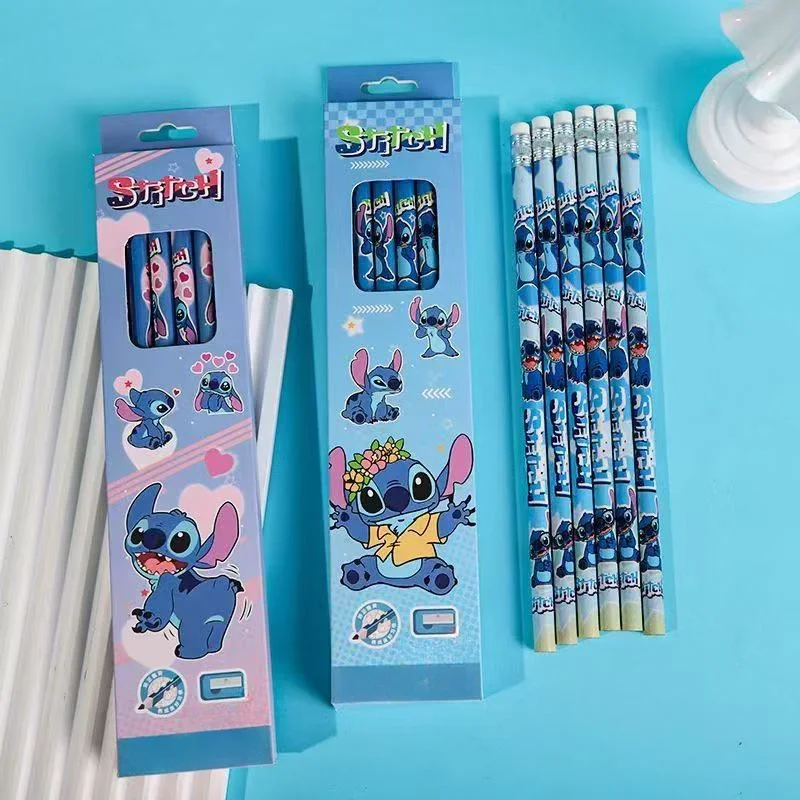 Disney Random 1 Box Stitch Pencils, Stitch-patterned Design with Eraser,Perfect Gift for Office and School Supplies
