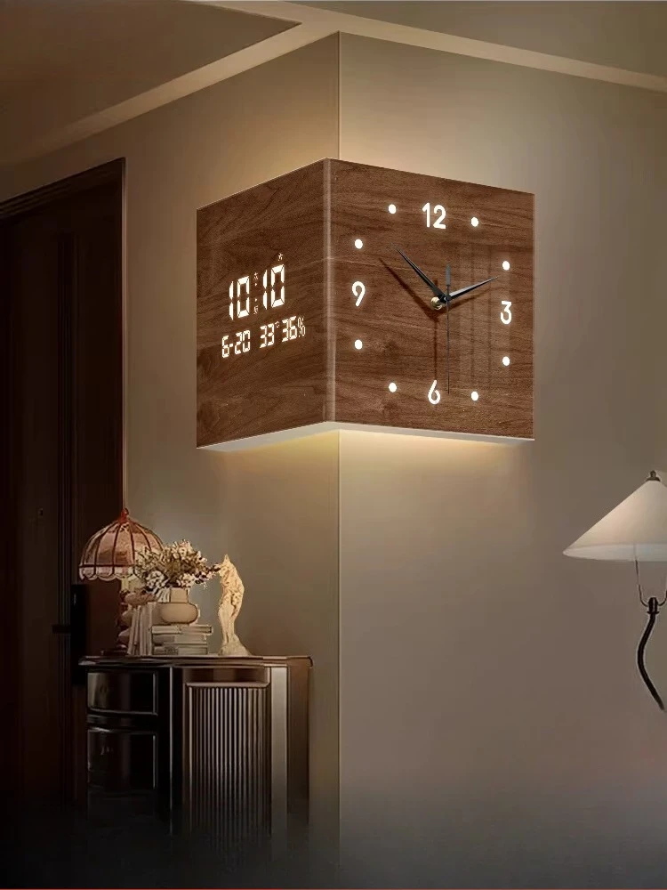 Medieval style living room corner clock, perpetual calendar electronic clock double-sided corner