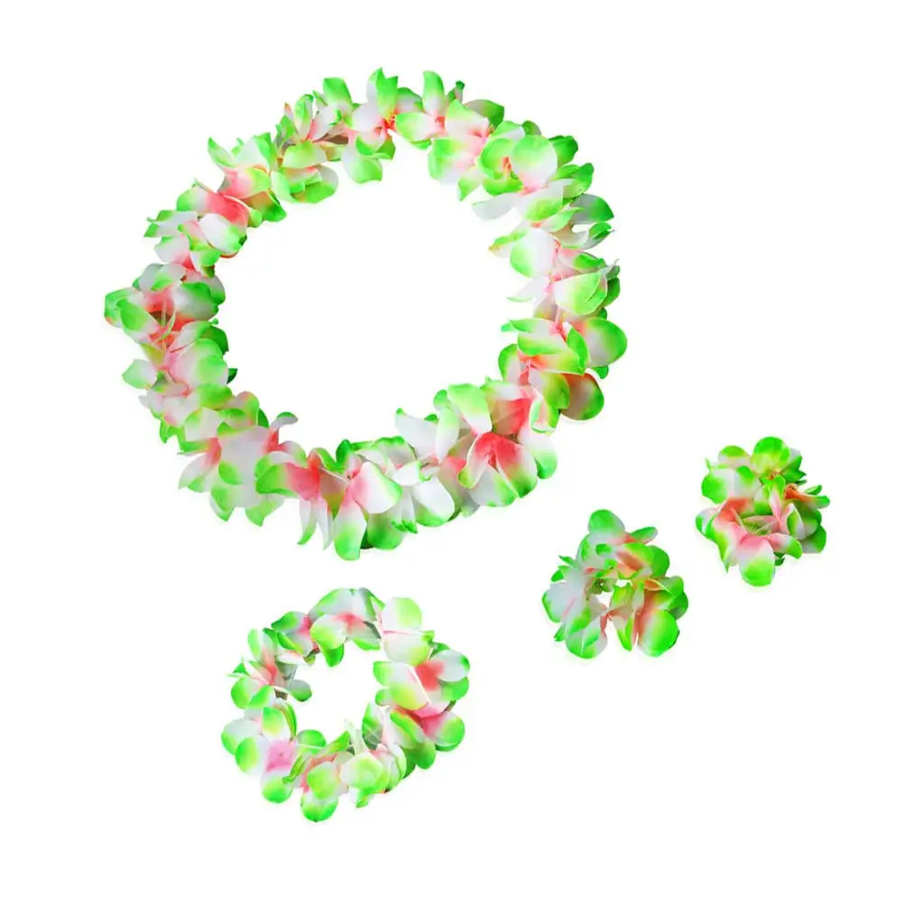 

4pcs Hawaiian Flower Leis Necklace Bracelets Set Artificial Silk Floral Wreath Headband For Women Girls Luau Party Travel