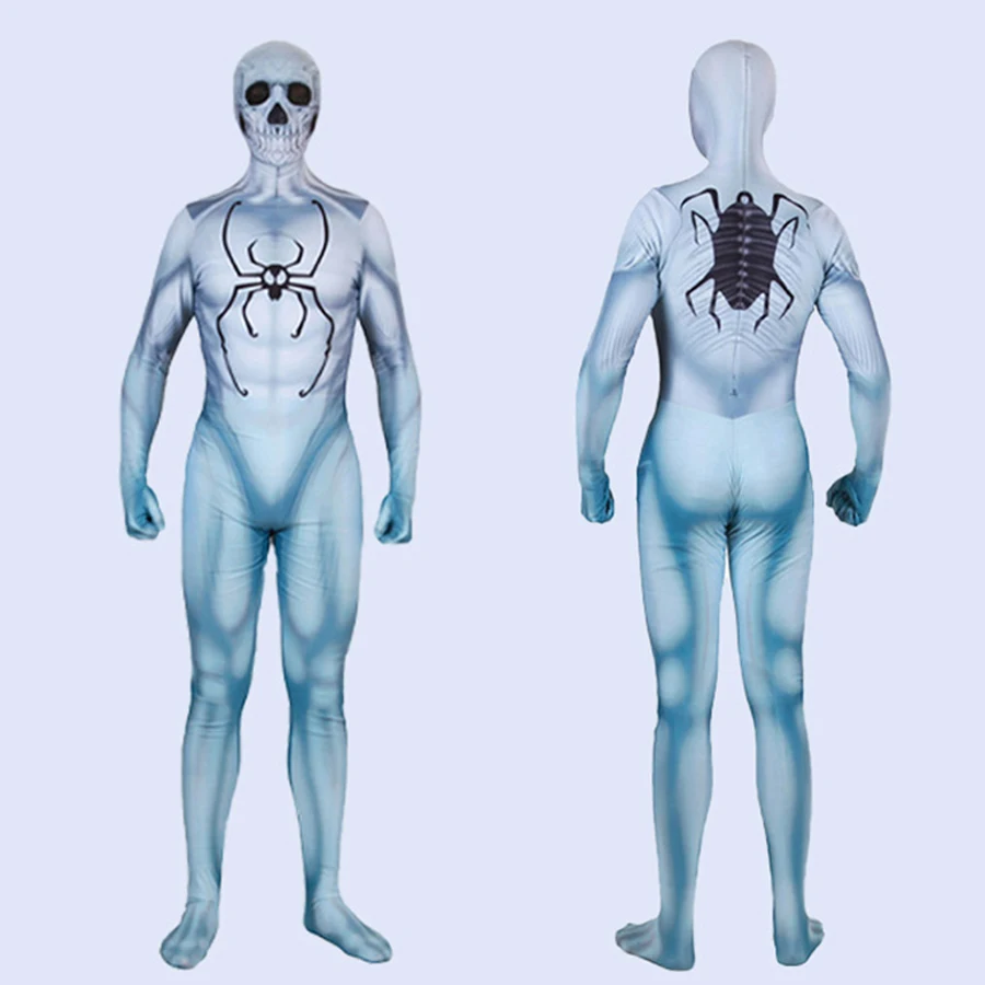 أزياء الهالوين بدلة تنكرية على شكل جمجمة شبح للأطفال والكبار بدلة هيكل عظمي مخيفة قناع الهالوين ملابس كرنفال