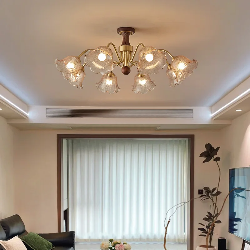 ثريا على طراز العصور الوسطى لغرفة المعيشة مصنوعة من خشب الجوز والنحاس، مع مظهر راقي ونمط صدع الجليد #3