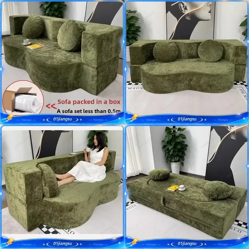 Vacuum Compressed Single Sofa Bed Foldable Multifunctional Lazy Couch Pure Sponge Living Room Furniture Space Saving Modern
