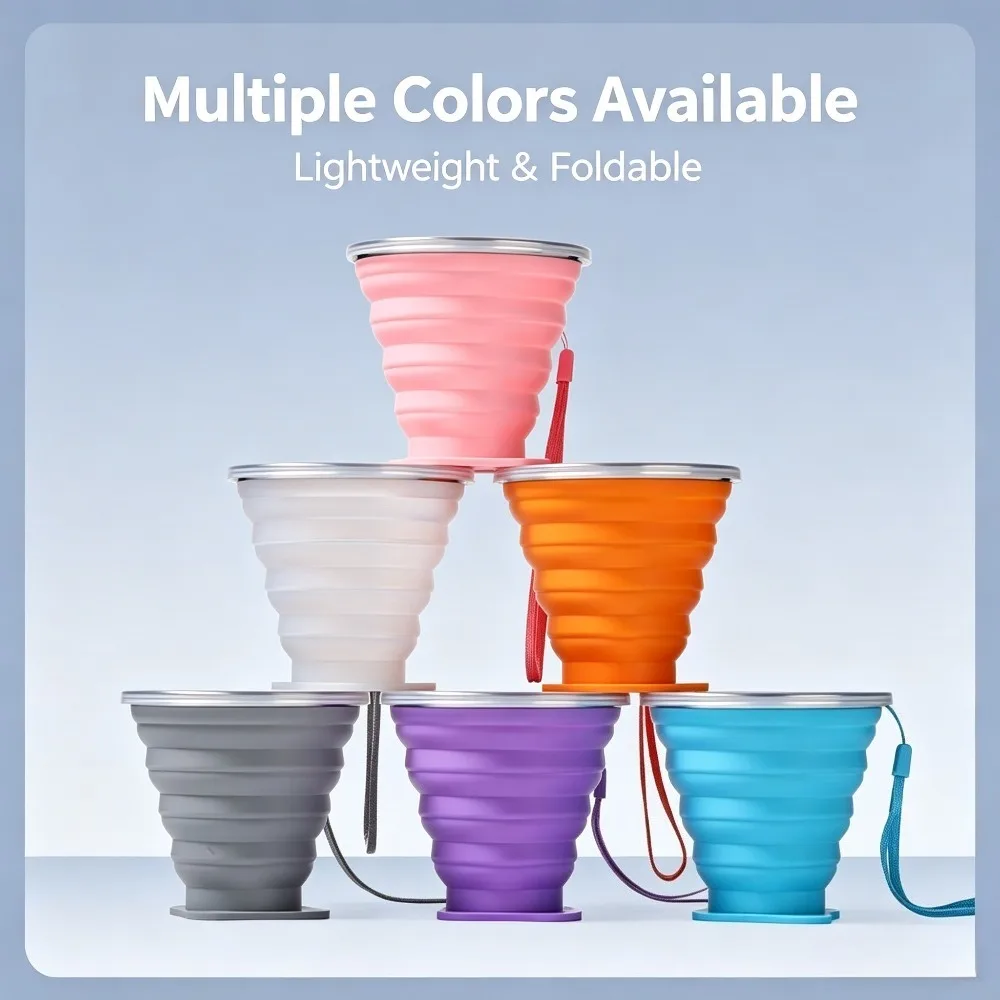 Food‑Grade BPA‑Free Collapsible Silicone Water Cup, Reusable Portable Foldable Drinking Mug for Travel, Hiking,Camping & Outdoor