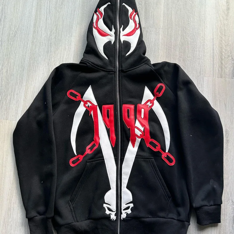 Gothic Hoodie Foam Printing Loose Men And Women Zipper Sports Sweater Spring And Autumn Black Fashion Sports Street.