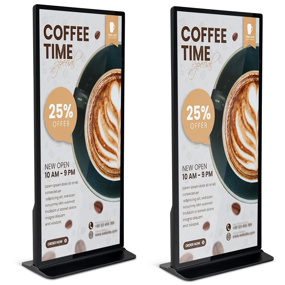 55 Inch Full Screen Digital Signage Touch Floor Standing Kiosk Advertising Display Screen with 2K Multimedia Player Indoor Use