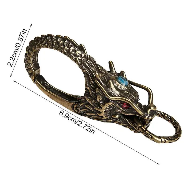 พวงกุญแจทองเหลืองทองเหลืองบริสุทธิ์หัวมังกร Keyrings จี้อุปกรณ์เสริมโชคดี Charm พวงกุญแจ Vintage สําหรับผู้ชายผู้หญิงกระเป๋ารถกระเป๋า