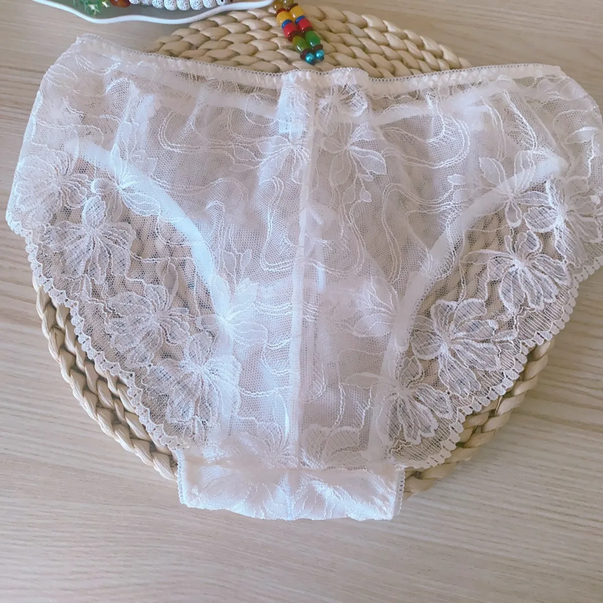 Man's White Lace Half Sheer Briefs Panties Live Show Dance LGBTQ Harajuku Private Party BF Gifts
