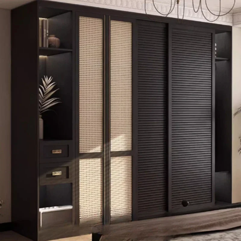 Versatile  Wardrobes Rattan Luxury Bedroom Sliding Door Clothes Closet Organizer Storage Guarda Roupas Furniture