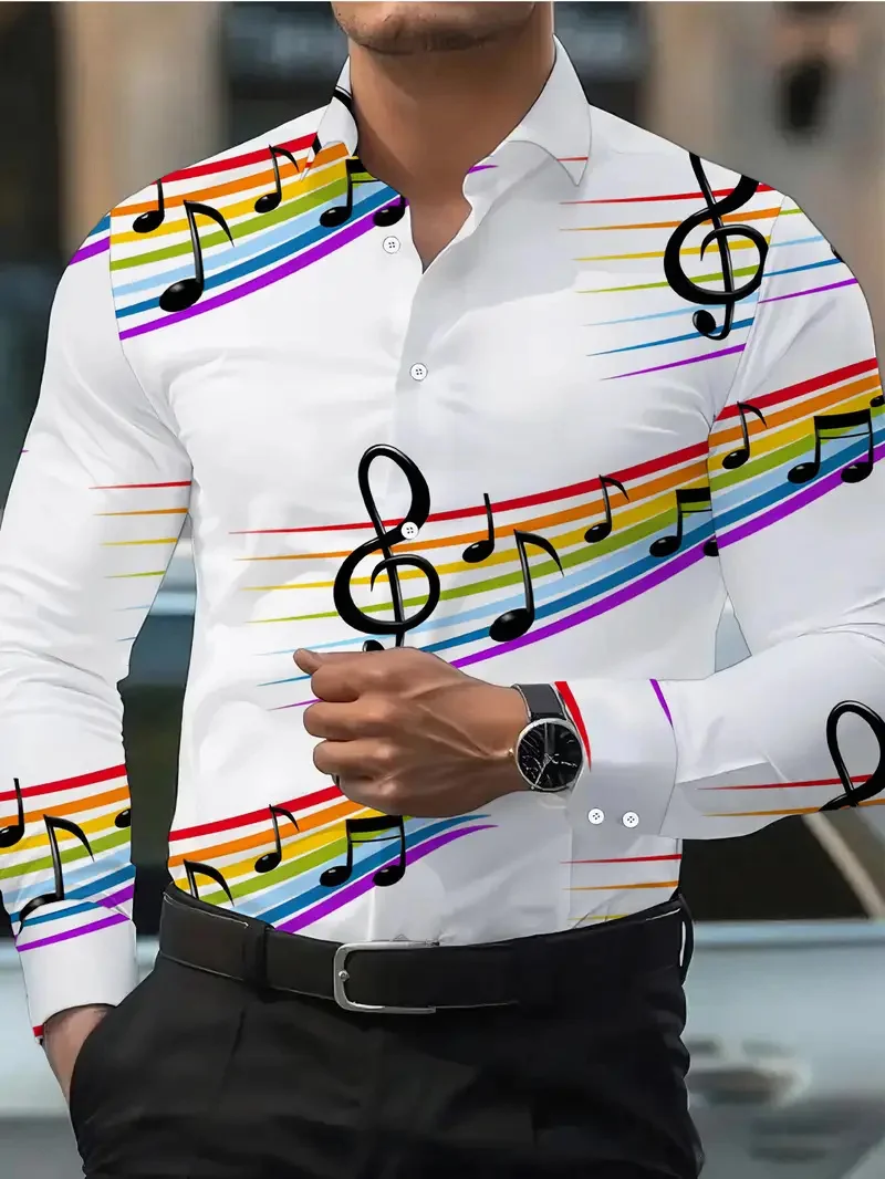 

Men's 3D Music Printed Pattern Shirt Long Sleeve Shirt Flap-up Clothing Casual Comfort Street Fashion Designer