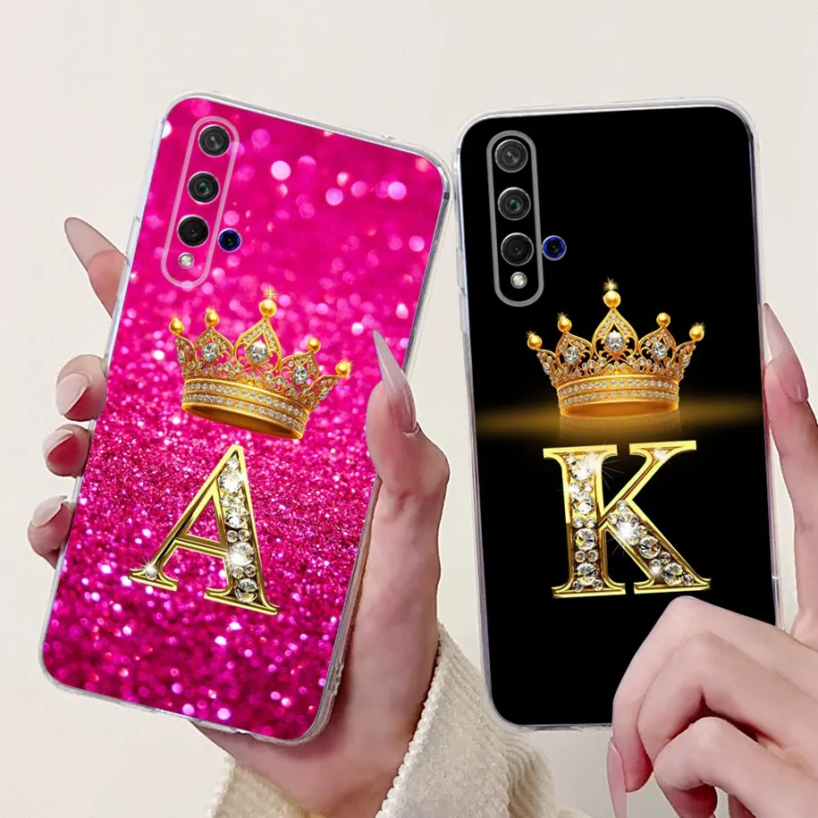 For Huawei Nova 5T Case YAL-L21 Cover Luxury Crown Letters Soft Silicone TPU Protective Cover For Honor 20 YAL-L61 YAL-L71 Coque