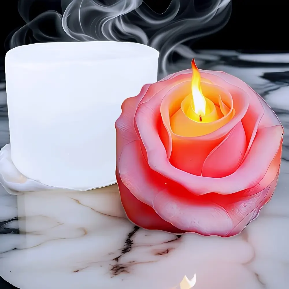 1-teilige Kerzenform, elegante rosa Rosen-Silikonform – 3D-Blumendesign, geeignet für selbstgemachte Duftkerzen, Harzguss, Seife, Zement |       Geeignet für Heimdekoration und Valentinstag,