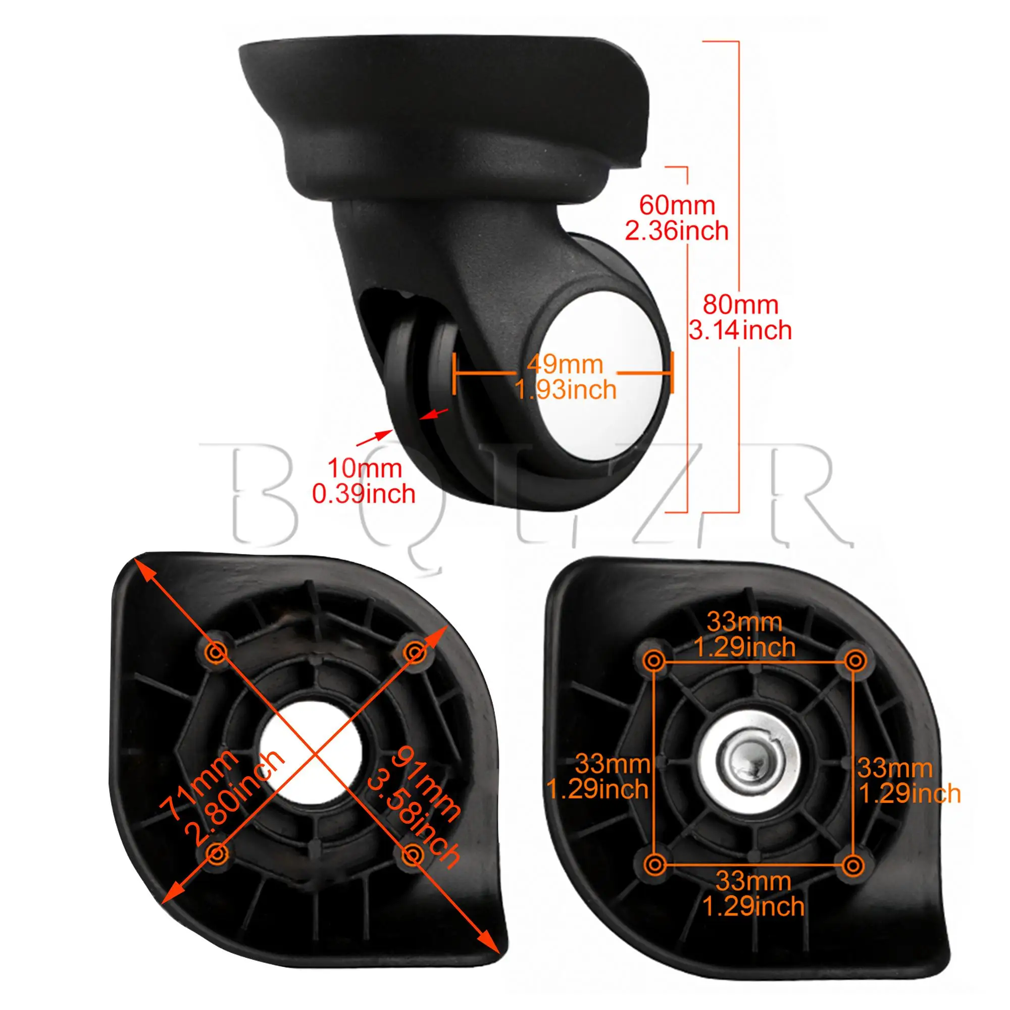 BQLZR Luggage Wheel Replacement 3.15 Inch Height W003 Right with Screws Set