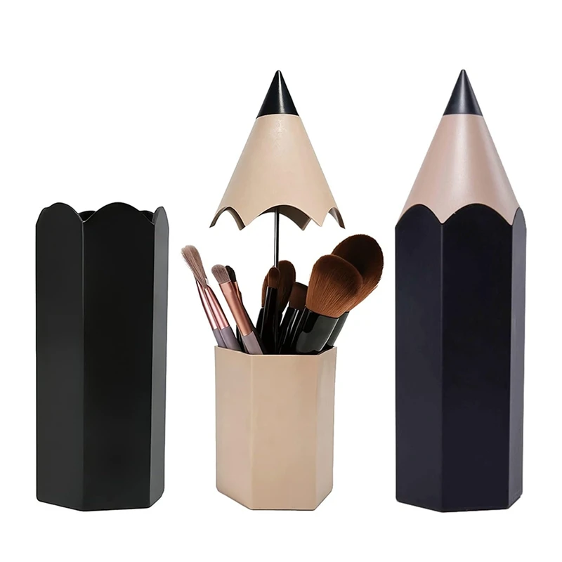 حامل فرش مكياج للمكتب ، علبة تخزين فرش التجميل ، منظم سطح مكتب مقاوم للأتربة ، أسود