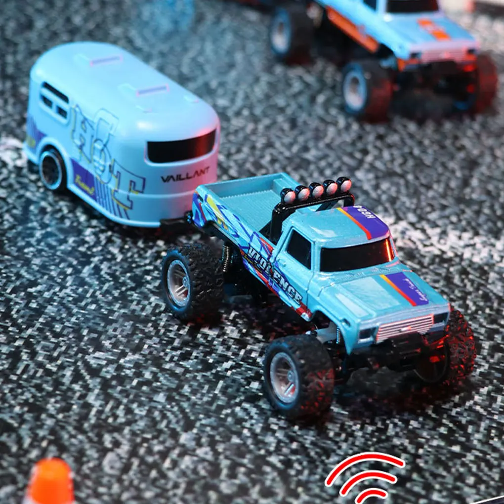 Mini Rc Truck And Trailer 1/64 Remote Control Monster Rc USB Rechargeable Body Lights 24GHz RC Car E