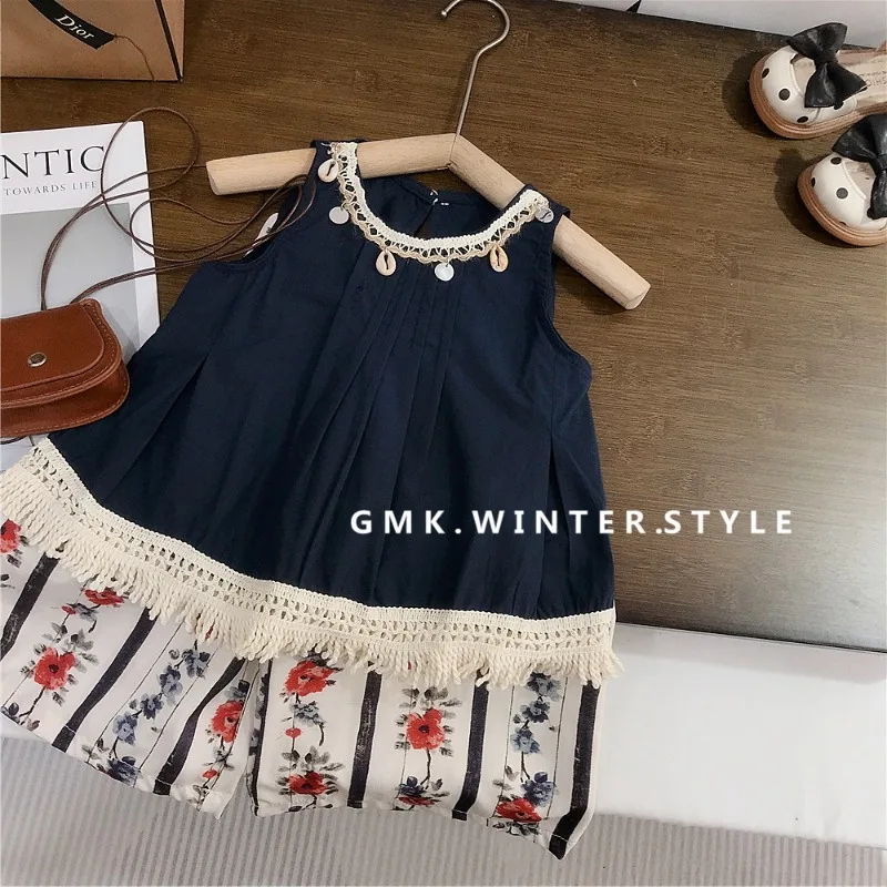 Girls Set Summer New Style Children Stylish Thin Summer Clothes Baby Fashionable Casual Wide Leg Pants Two piece Set Foreign
