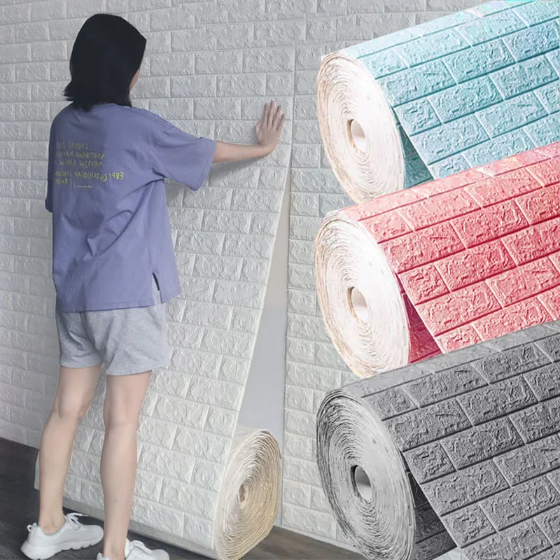 3D Continuous Brick Wall Stickers, Self-adhesive Wallpaper, Waterproof Sticker, DIY Home Decor, Foam Wallpaper, Decals