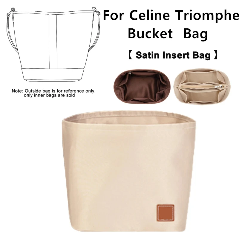 Bag Inner Liner Organizer Accessory Fit For Celine Triomphe Bucket Satin Insert Pocket Expand Storage Space Fix Shape Lining