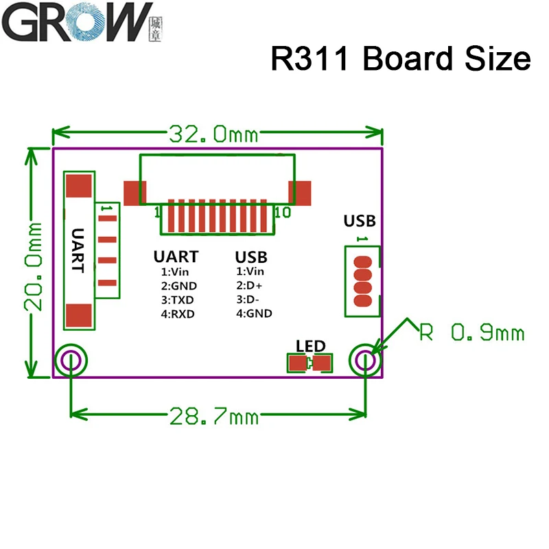 GROW R311 256*360 pixel Big Touch Area Sensor Capacitive Fingerprint Module Scanner For Access Control Support Arduino Android