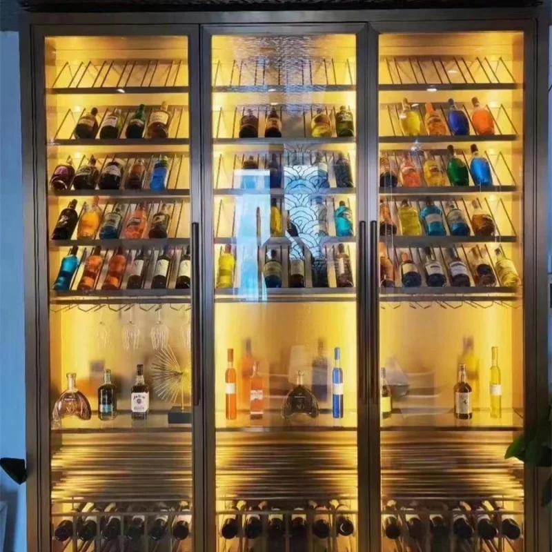 Customize.Luxury Stainless Steel Wine Cabinet Luxury Wine Cellar Racks and Wine Glass Drying Rack Home Hotel Bar Furniture