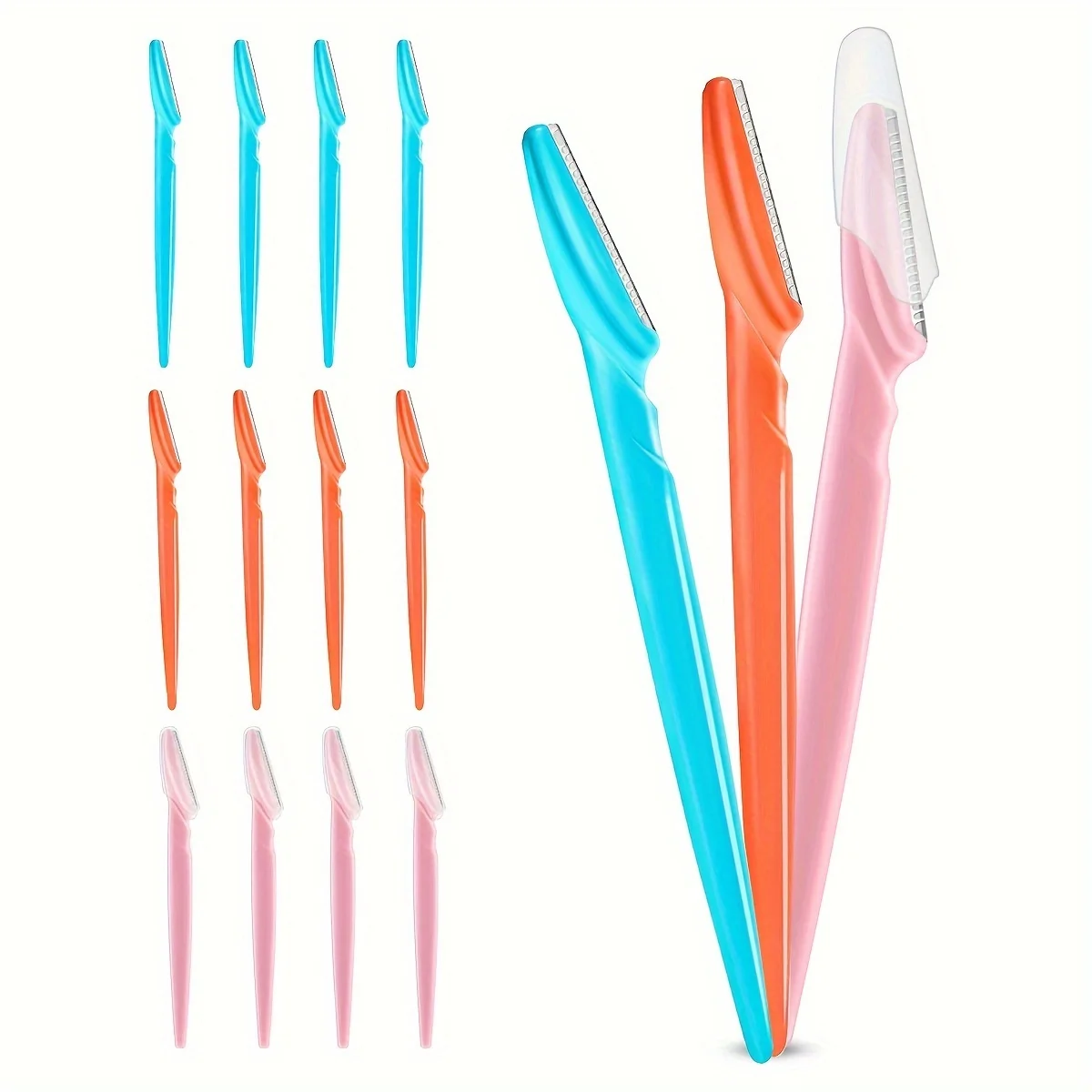 Pink, Blue, and Red Three-Color Eyebrow Trimmer, Facial Shaving Set, Microdermabrasion Tool for Removing Fine Hair, Stainless Steel Blade with Protective Cover |   Eyebrow Trimmer, Facial Hair Removal Tool