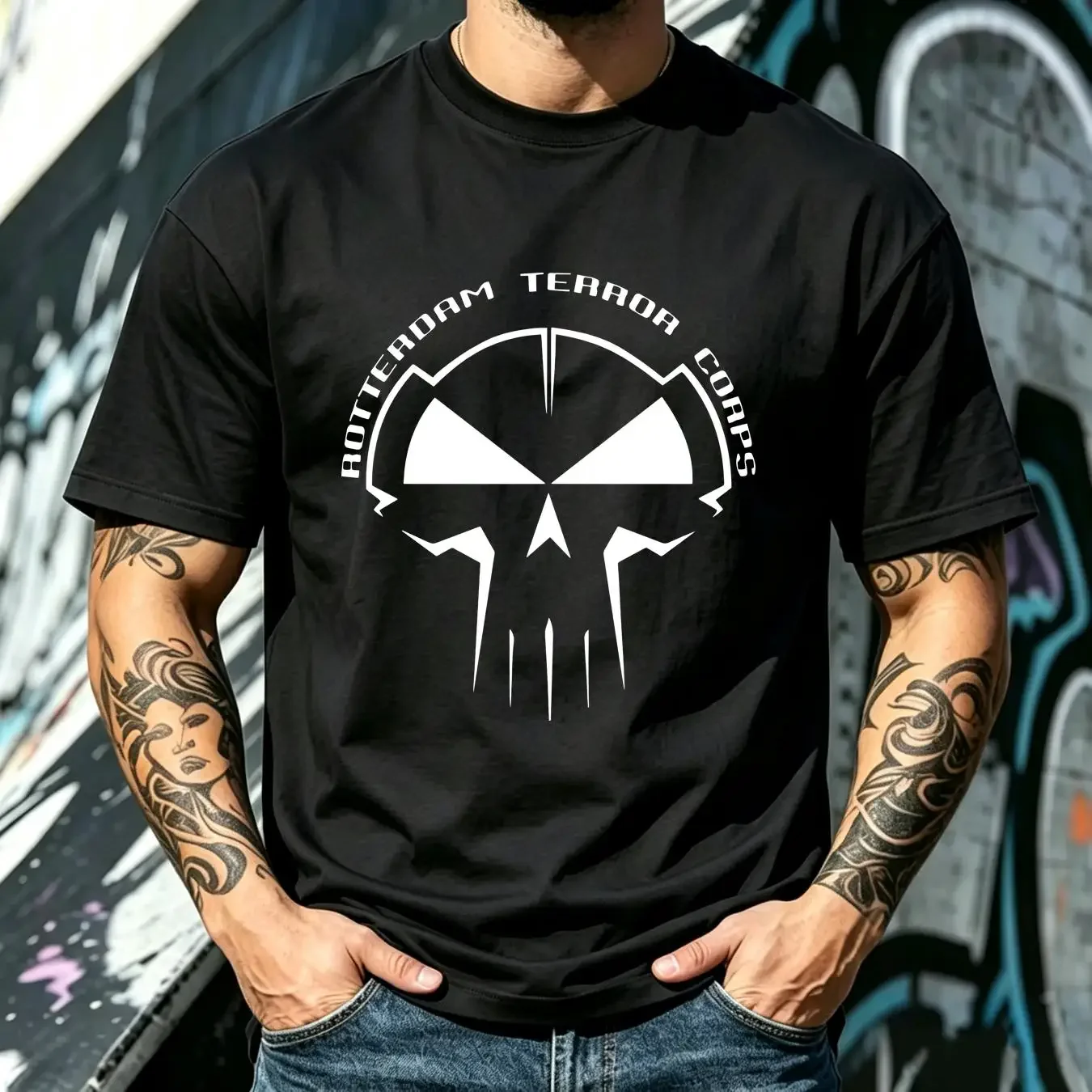 washed T Shirt Mens Rotterdam Terror Corps Size up to 5XL long or short sleeves vintage Washed Slightly Soft Casual Stretched