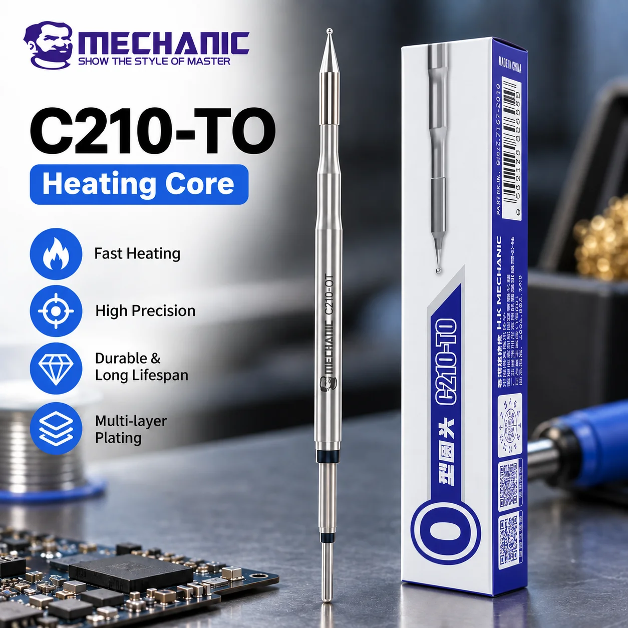 MECHANIC C210-TO Integrierter Lötspitzen-Heizkern 1,42 mm Kugelkopf für PCB IC Chip Präzisionslötbrückenreparatur