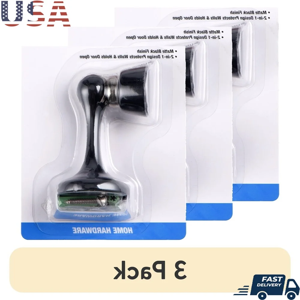 

3 Pack Magnetic Door Stopper Wall Protector Easy Install Matte Black Finish Holds Doors Open Prevents Damage