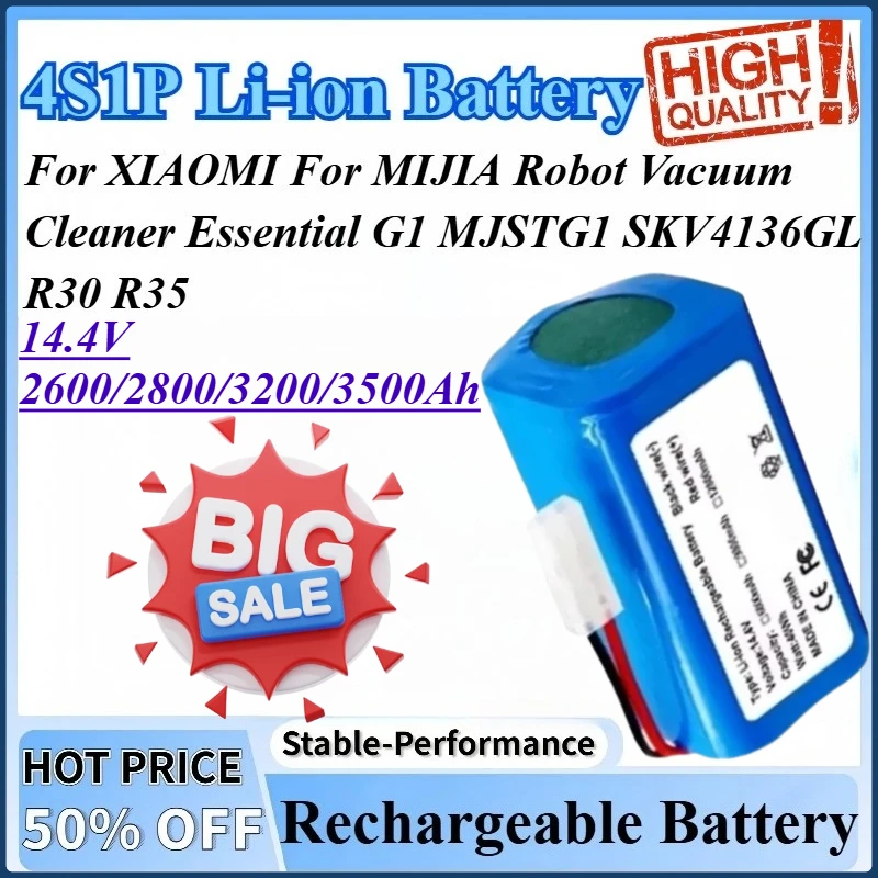 

14.4V 2.6/2.8/3.2/3.5Ah 4S1P Li-ion Battery Pack For XIAOMI For MIJIA Robot Vacuum Cleaner Essential G1 SKV4136GL MJSTG1 R30 R35
