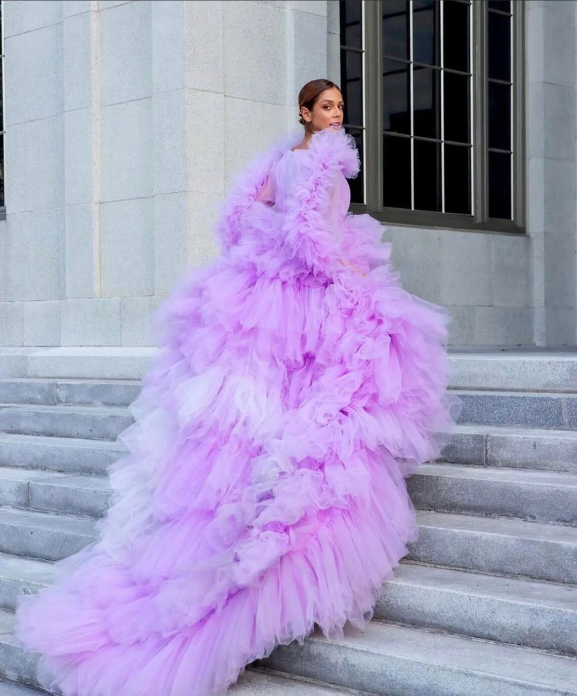 Pretty Ruffles Prom Dresses Long Sleeve High Low Evening Gowns 2023 Reception Special Occasion for Photo Shoot Light Purple