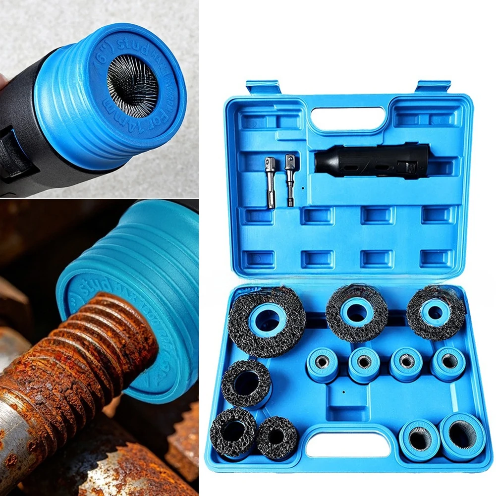 15pcs Car Tire Wheel Lug Nut Rust Remover Cleaning Brush Multi-Size Brush Heads Refurbishment Stain Removal Wire Ring Polishing