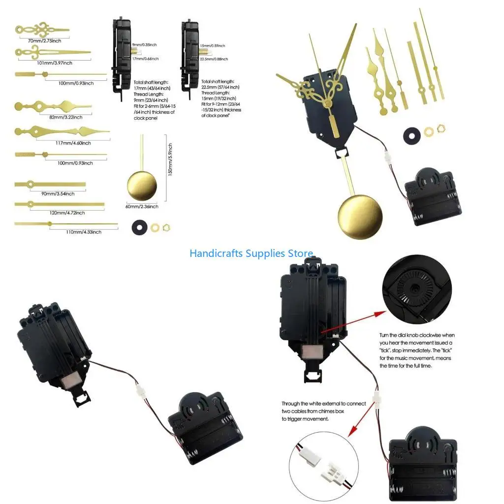 R1WA Quartzs Pendulums and Chimes Clock Movement Set with Hands for Artistic Clock Creation