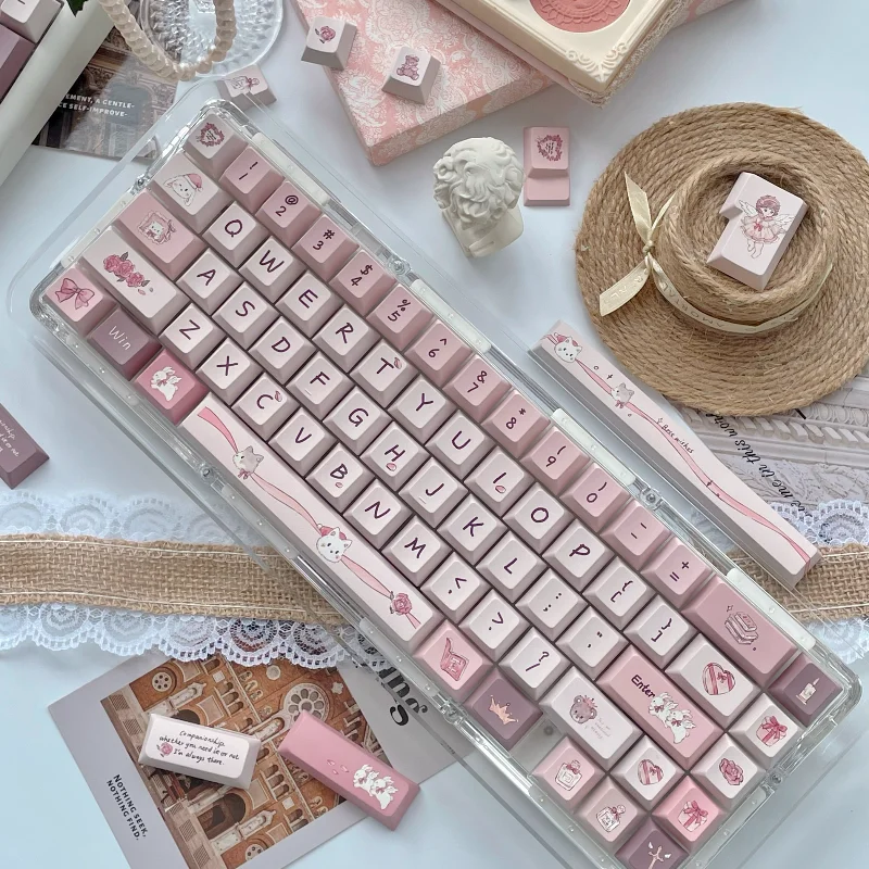Imagem -05 - Pink Keycaps Conjunto For Mechanical Keycaps Cherry Profile Angel Theme Pbt Dye Sublimation mx Switch Gaming