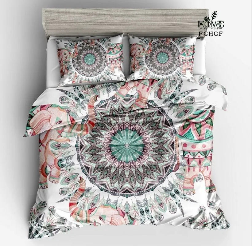 Fanaijia 3pcs Bohemian Bedding Set queen size Mandala feather Print Duvet Cover set with pillowcase AU king Bed bedline