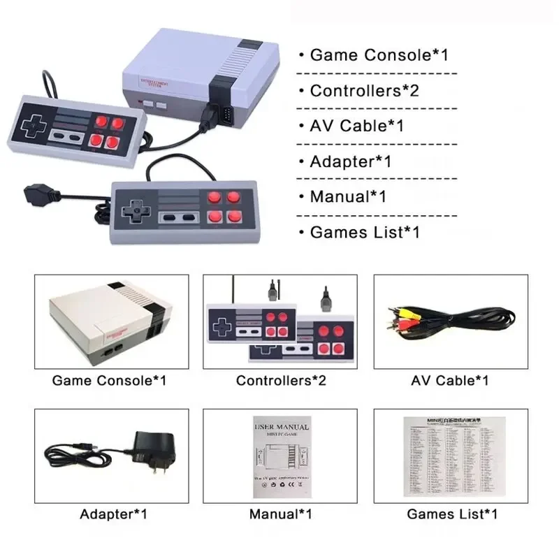 

Mini TV Handheld Family Recreation Video Game Console AV Output Retro Built-in 620 Classic Games Dual Gamepad Gaming Player