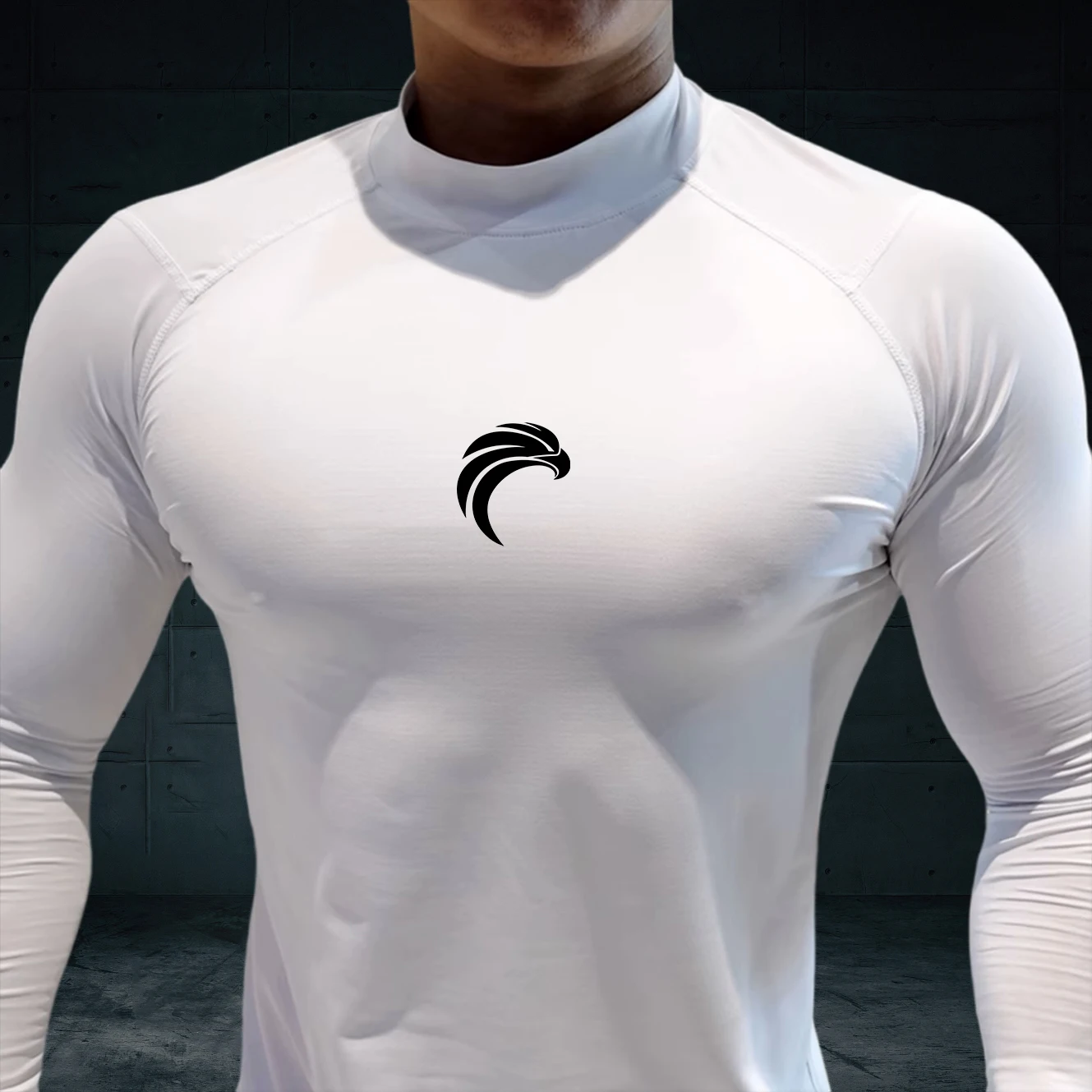 men's compression t-shirt High neck long sleeve running shirt quick dry sport workout clothing