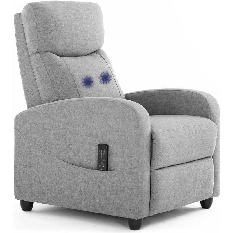 Recliner Chair with Massage and Lumbar Support, Small Fabric Home Theater Seating, Adjustable Modern Reclining Chair .