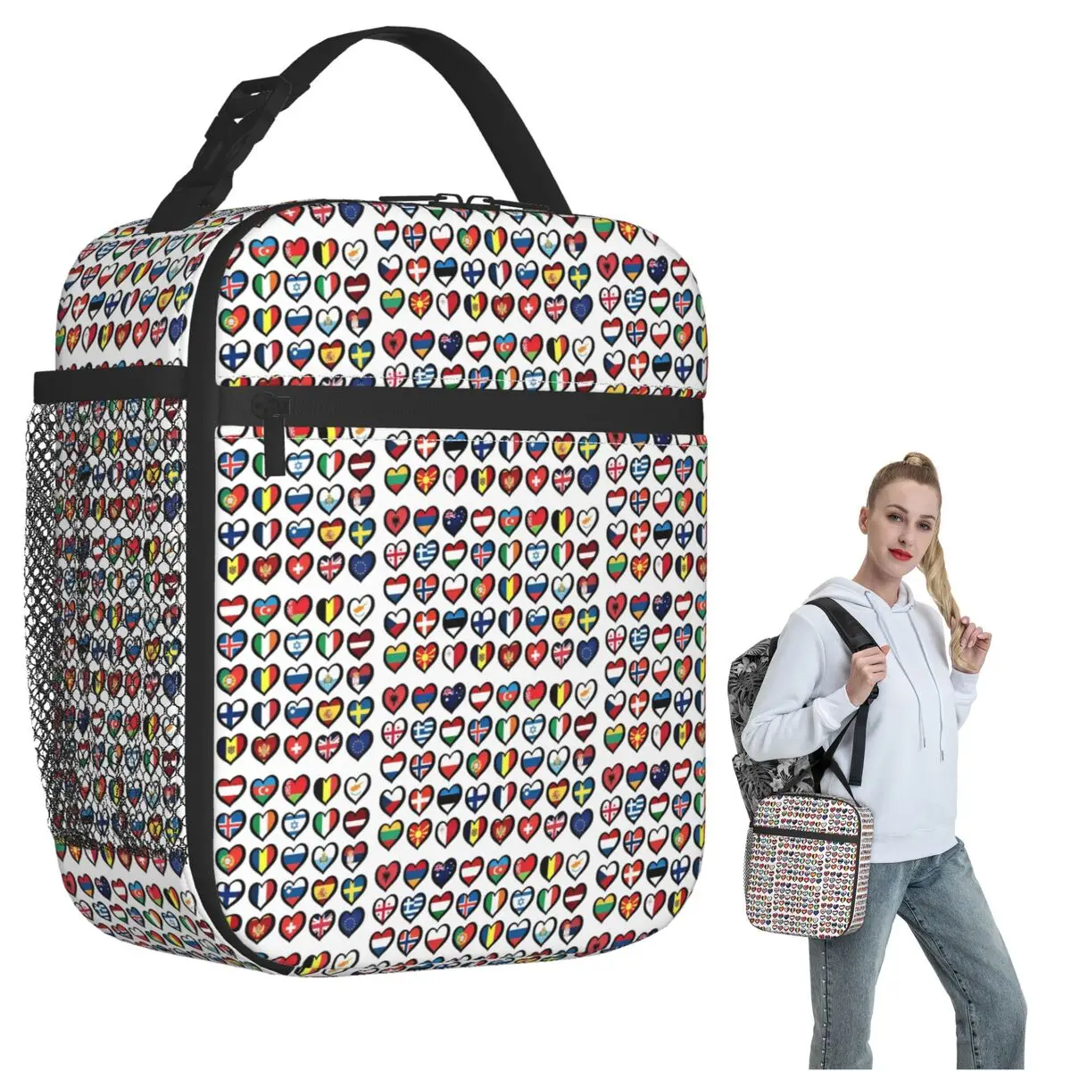 

Конкурс песен Евровидение Флаги Сердца ESC EBU Eurofans Изолированная сумка для обеда для женщин и детей Портативные коробки для еды Ланч-бокс Tote